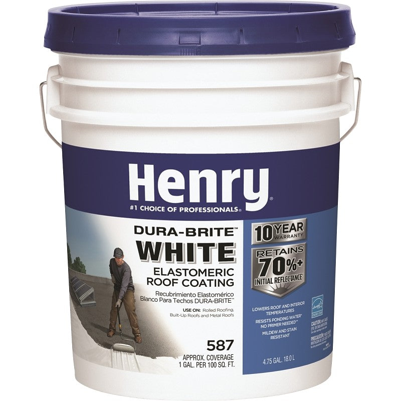 Henry HE587372 Elastomeric Roof Coating, White, 5 gal Pail, White
