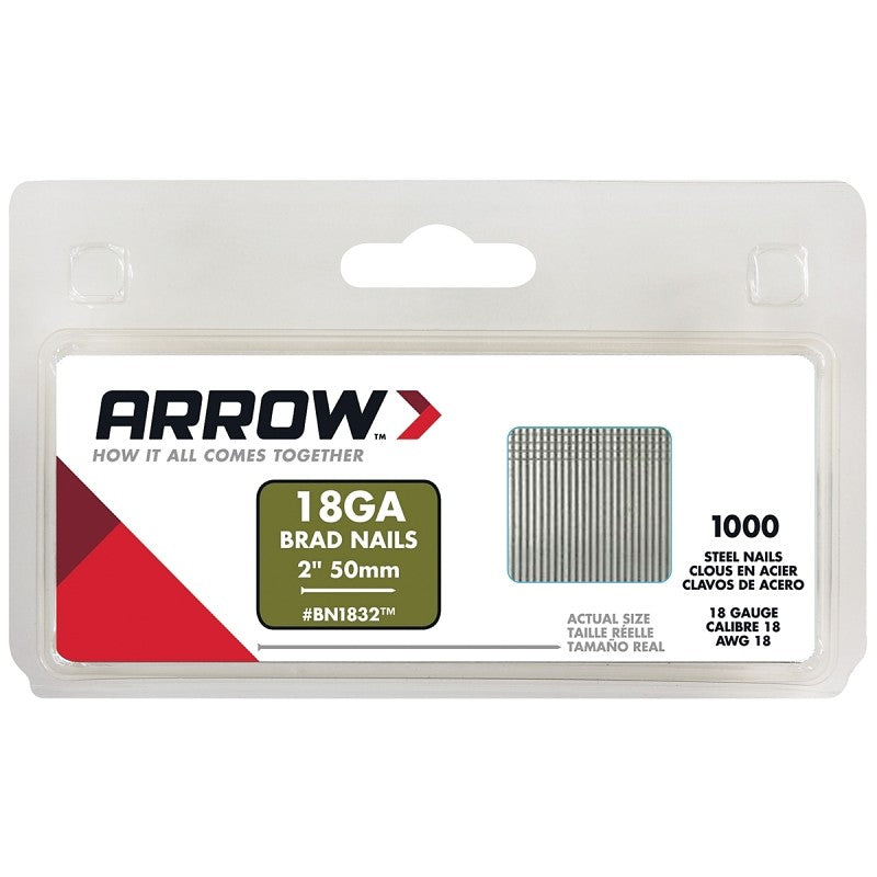 Arrow BN1832CS Brad Nail, 2 in L, Galvanized Steel, Round Head, Round Shank, Chisel Point