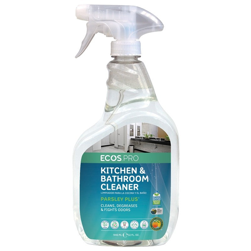 Ecos Pro PL9746/6 Kitchen and Bathroom Cleaner, 32 oz, Bottle, Liquid, Parsley, Water White