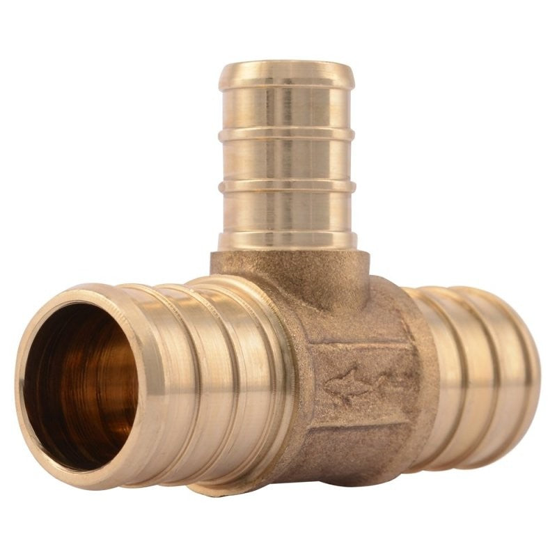 SharkBite UC412LFA10 Reducing Pipe Tee, 3/4 x 1/2 in, Barb, Brass, 200 psi Pressure