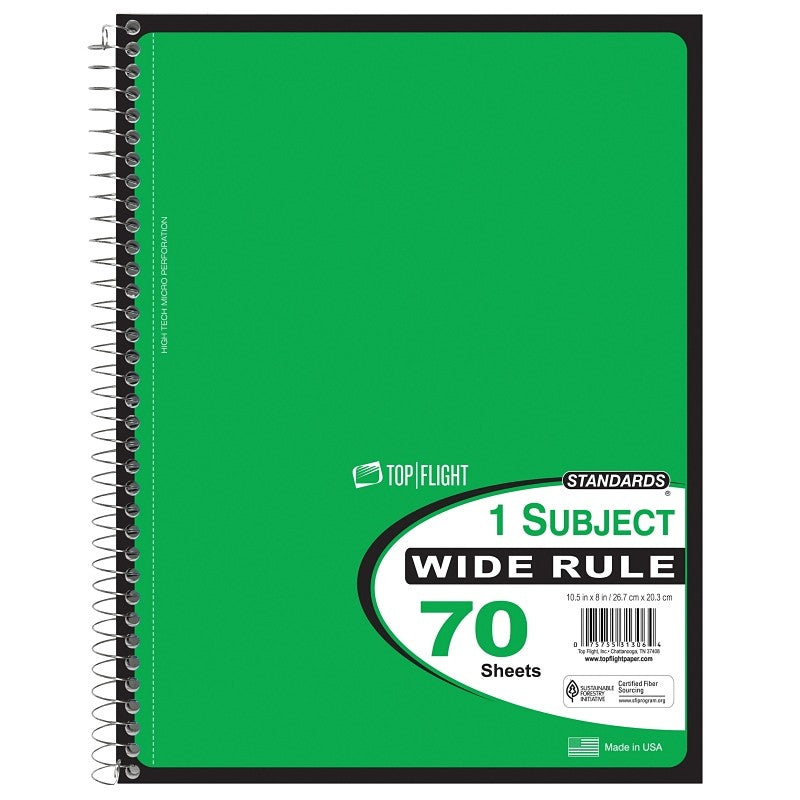 Top Flight WB70PF Series 4510816 Wide Rule Notebook, Micro-Perforated Sheet, 70-Sheet, Wirebound Binding (Pack of 24)