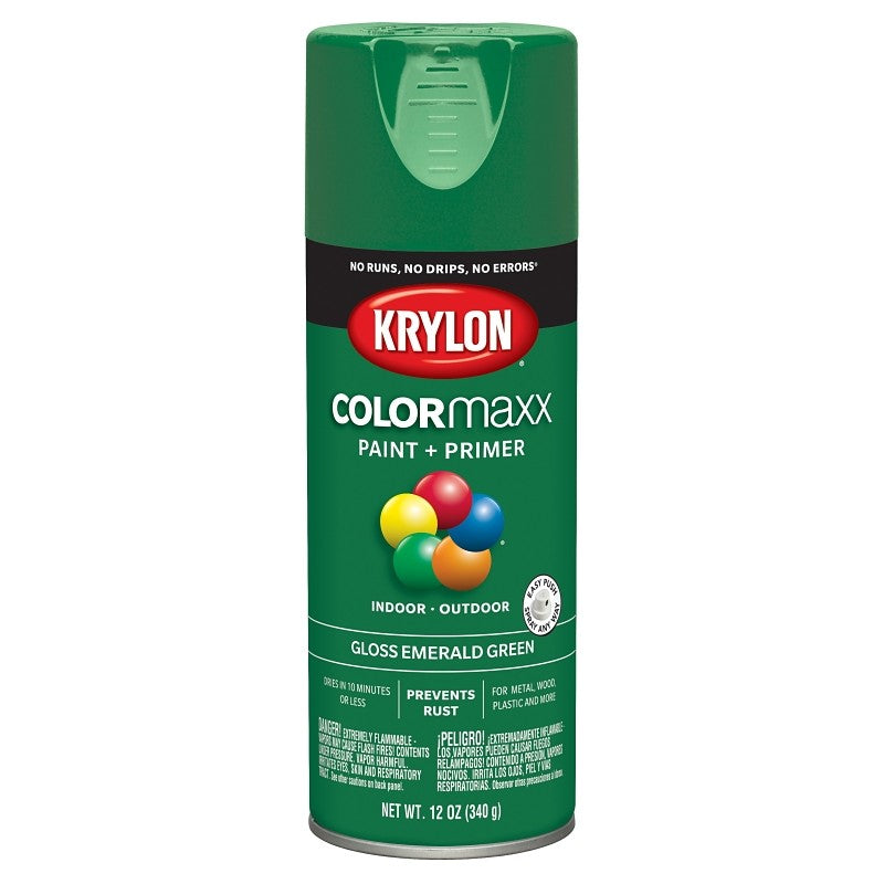 Krylon K05517007 Enamel Spray Paint, 12 oz Can, 25 sq-ft Coverage Area, Solvent Base, Gloss, Emerald Green