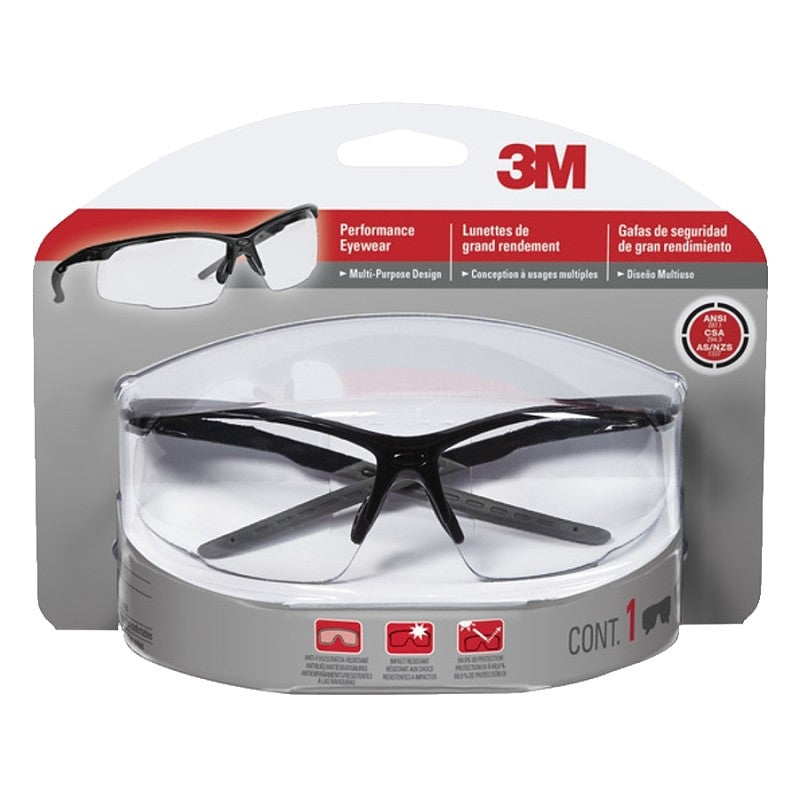 3M 47070-WZ4 Multi-Purpose Safety Eyewear, Anti-Fog Lens, Plastic Frame, Black Frame