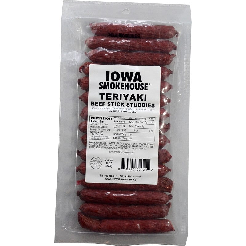Iowa Smokehouse IS-8BSTT Beef Stick Stubbies, Teriyaki, 8 oz (Pack of 12)