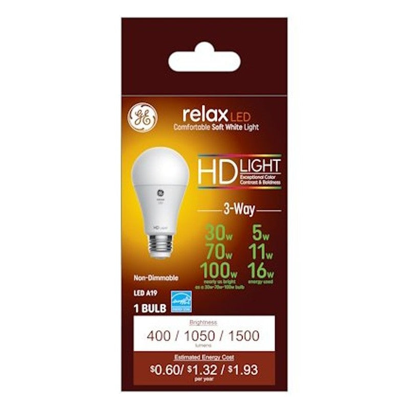 GE 93127692 Bulb, A19 Lamp, 30, 70, 100 W Equivalent, Medium E26/24 Lamp Base, No, Soft White, 2700 K Color Temp