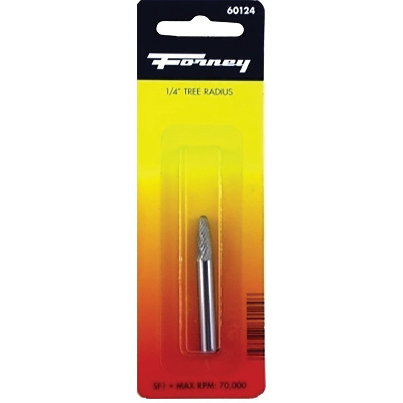 Forney 60124 Burr, 1/4 in Dia Cutting, 1/4 in Shank, Tree Radius Shank, Tungsten Carbide Cutting Edge