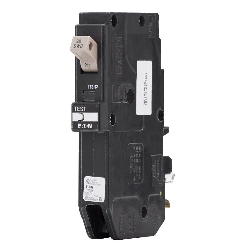 Eaton CHFP120GF Circuit Breaker, CH, GFCI, 20 A, 1-Pole, 120/240 VAC, Plug