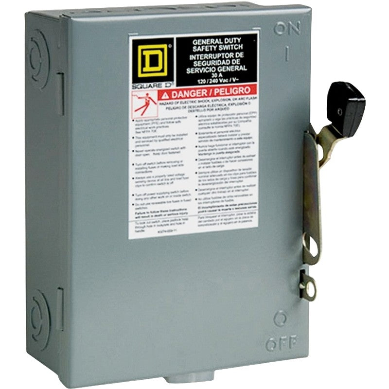 Square D D211NCP Safety Switch, 2 -Pole, 30 A, 120/240 V, DPST, Lug Terminal