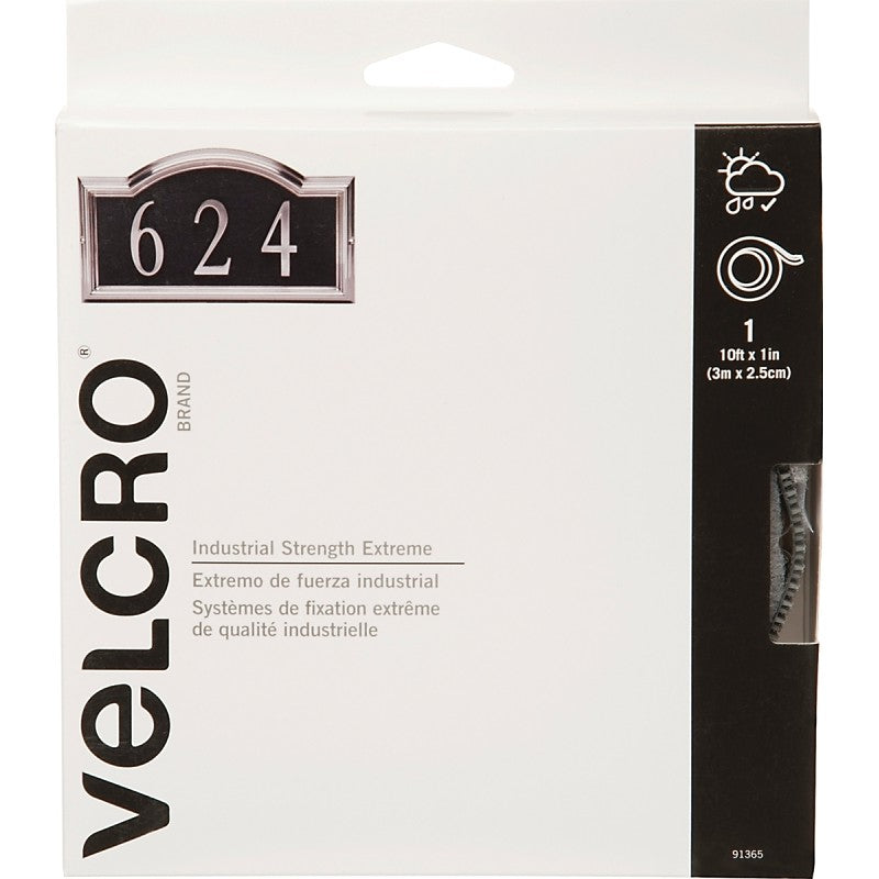 VELCRO Brand 91365 Fastener, 1 in W, 10 ft L, Nylon, Titanium, Rubber Adhesive