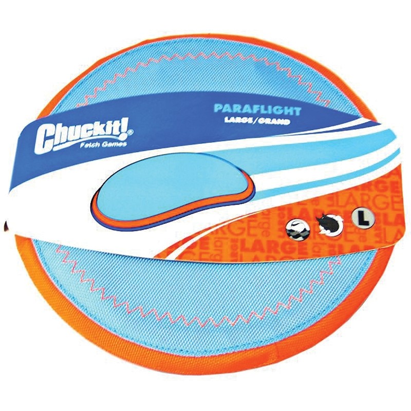 Chuckit! 221301 Dog Toy, Fetch, L, Paraflight Flyer, Nylon/Rubber, Blue/Orange