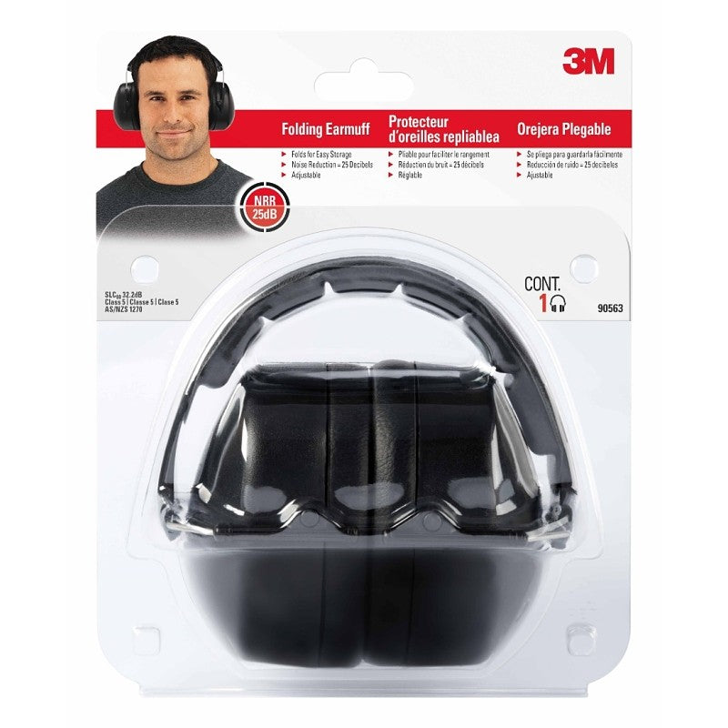 3M 7100117617 Folding Ear Muffs, 25 dB NRR, Black, Plastic