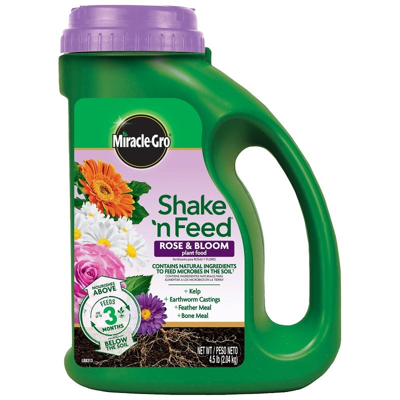 Miracle-Gro Shake 'n Feed 3002201 Rose and Bloom Plant Food, 4.5 lb Jug, Solid, 10-18-9 N-P-K Ratio