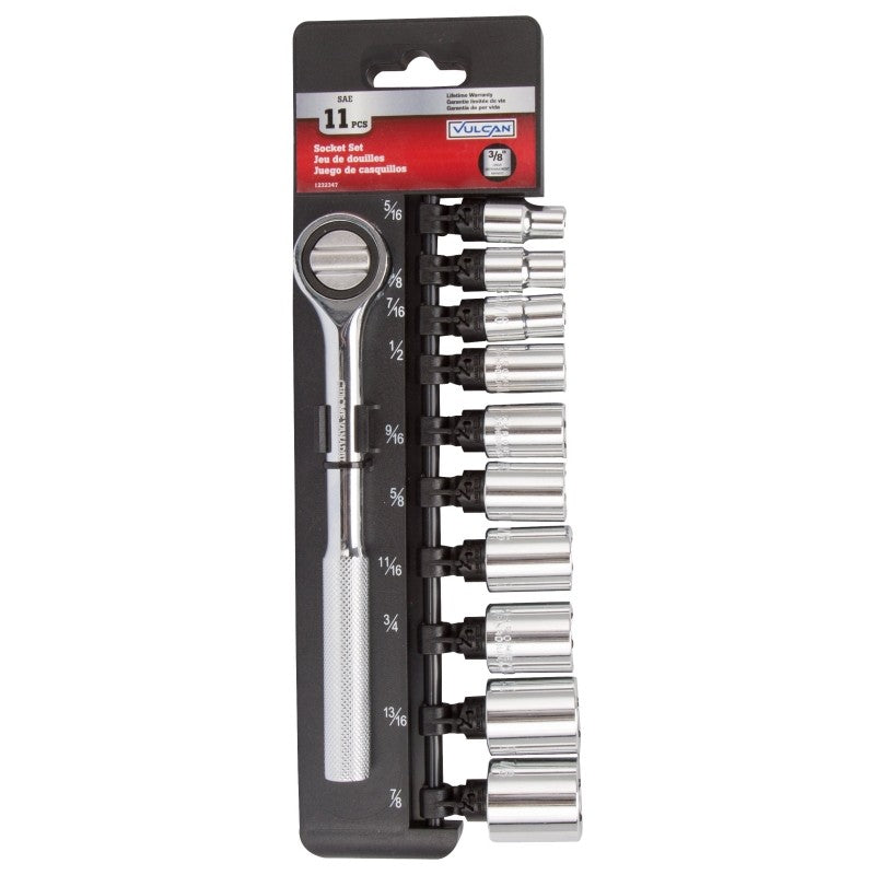 Vulcan 11PC-3S Socket Set, Chrome Vanadium Steel, Chrome