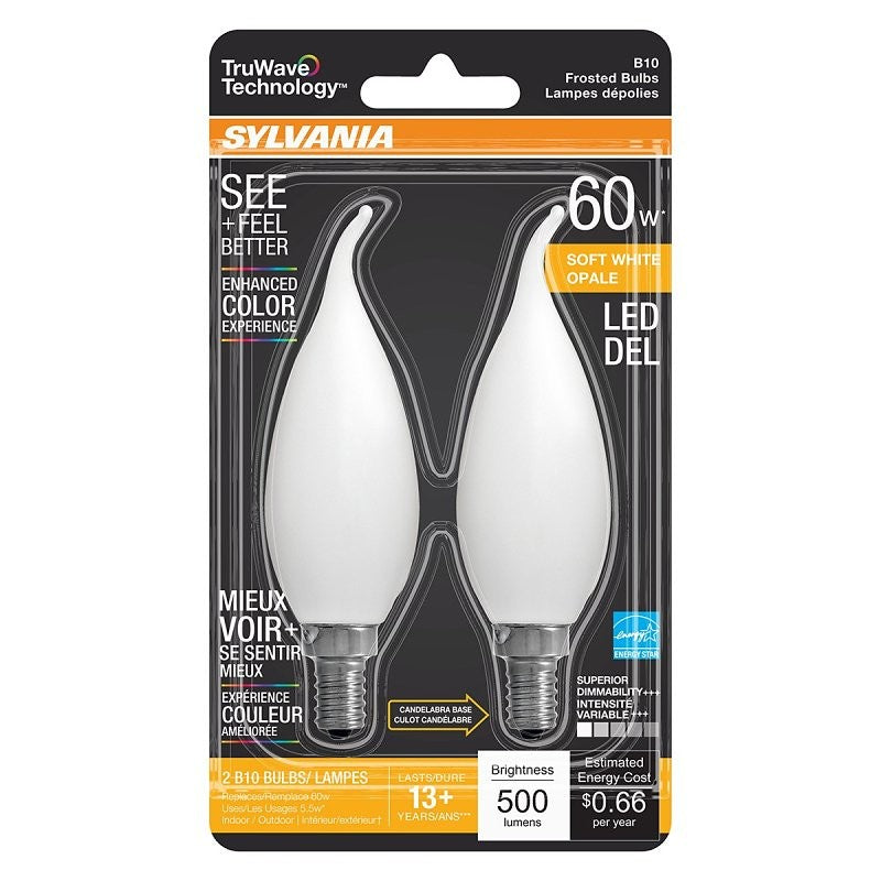 Sylvania 40781 Natural LED Bulb, 120 V, 500 Lumens, 5.5 W, B10 Bent Tip Lamp, 60 W Equivalent, E12 Lamp Base