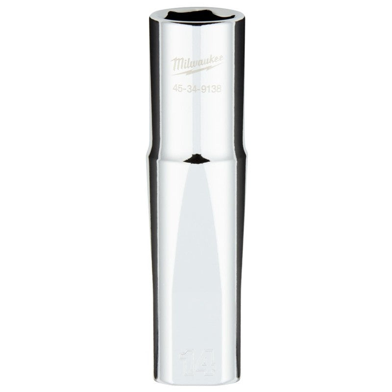 Milwaukee 45-34-9138 Socket, 14 mm Socket, Deep Socket, 0.85 in OAL, 1/2 in Drive, 6-Point, Chrome Vanadium Steel