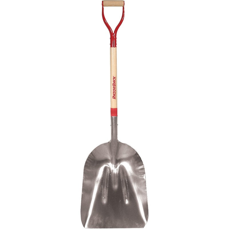 Razor-Back 53128 Scoop Shovel, 15 in W Blade, Aluminum Blade, Wood Handle, D-Shaped Handle, 44-3/4 in OAL