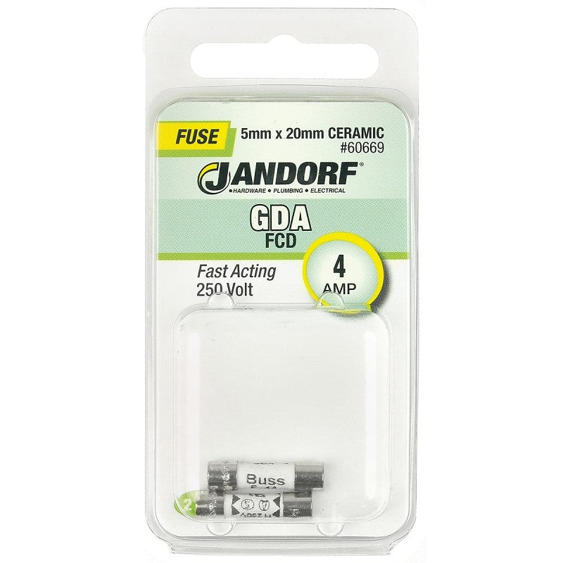Jandorf 60669 Fast Acting Fuse, 0.02 Ohm, 4 A, 250 V, 1500 A Interrupt, Ceramic Body