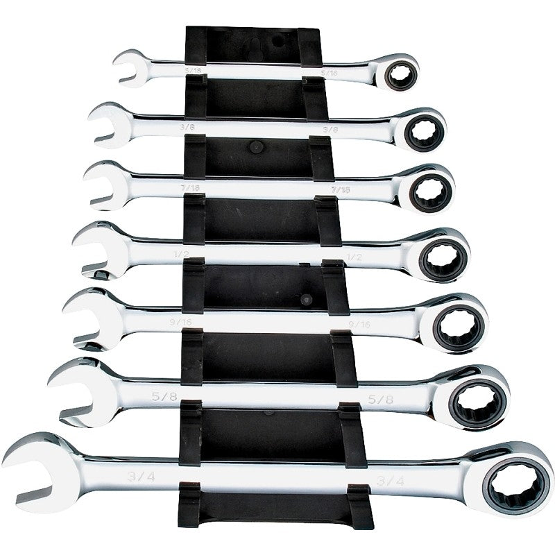 Vulcan PG7I Wrench Set, 7-Piece, Chrome Vanadium Steel, Mirror Polish, Silver, Specifications: SAE Measurement