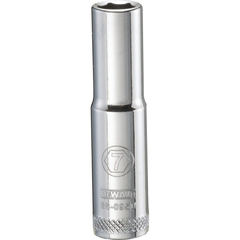 DEWALT DWMT86095OSP Drive Socket, 7 mm Socket, 1/4 in Drive, 6-Point, Steel, Polished Chrome Vanadium