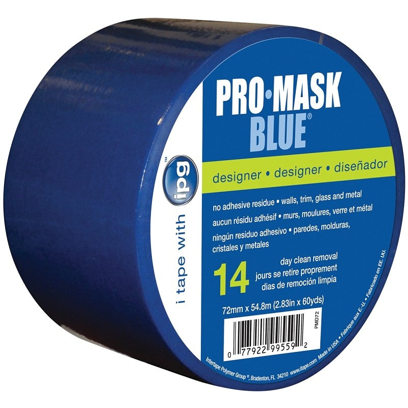 IPG PMD72 Masking Tape, 60 yd L, 2.83 in W, Crepe Paper Backing, Dark Blue