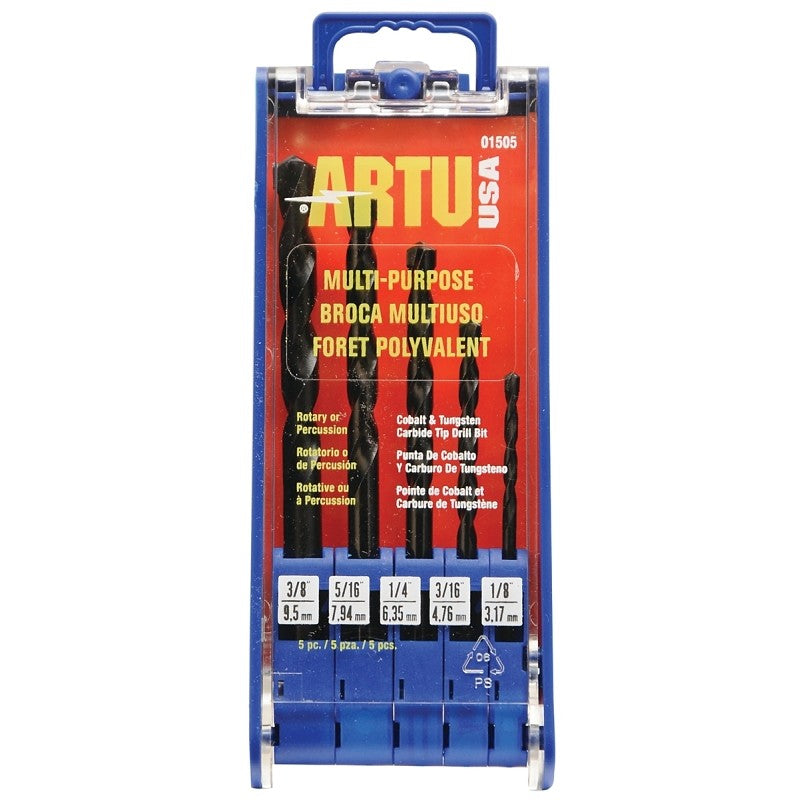 ARTU 01505 Drill Bit Set, Multi-Purpose, 5-Piece, Cobalt