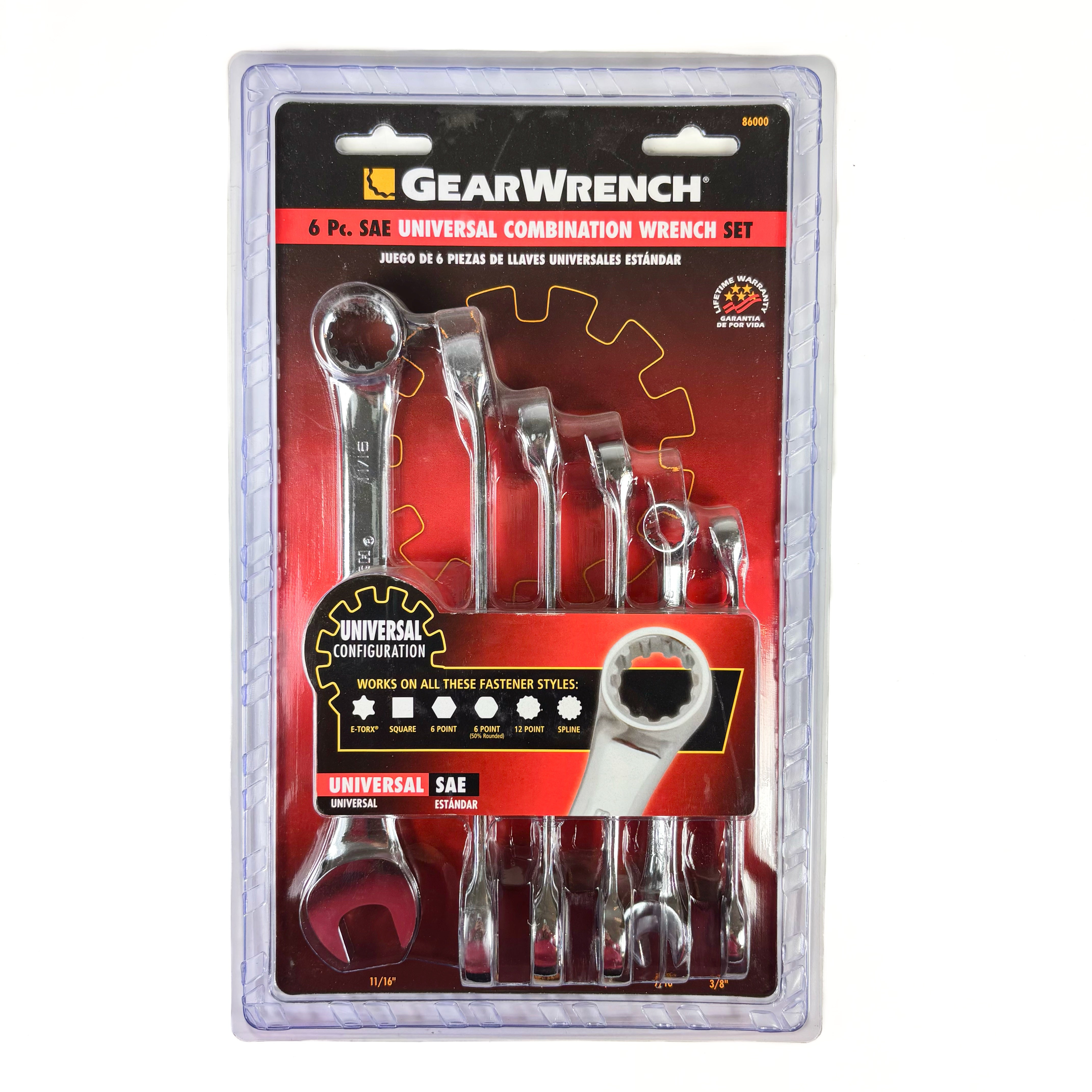 6 Piece 3/8 To 11/16 Inch Universal SAE Combination Wrench Set