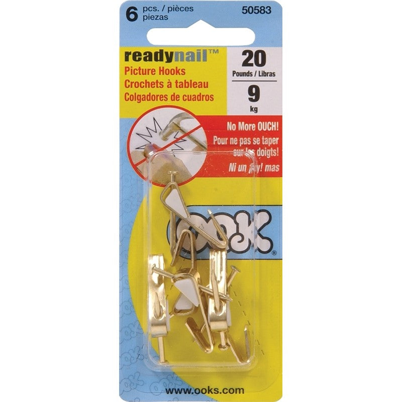 OOK 50583 Picture Hanger, 20 lb, Steel, Brass, Gold, 6/PK (Pack of 12)