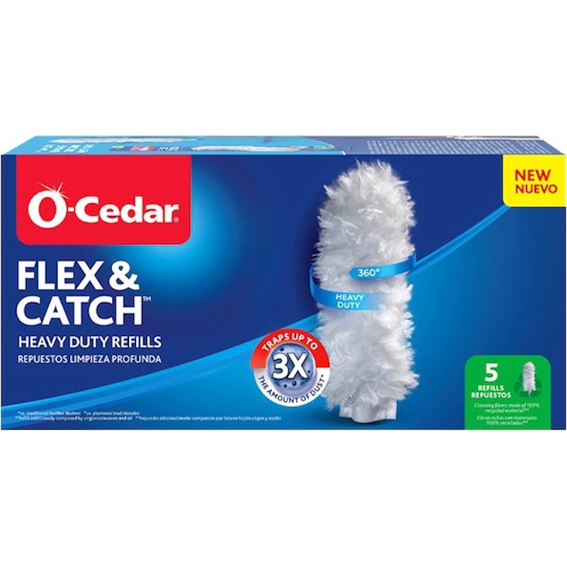 O-Cedar Flex & Catch 172172 Dusting Refill, 5 in Head, Microfiber Head, 3 ft L Handle, White