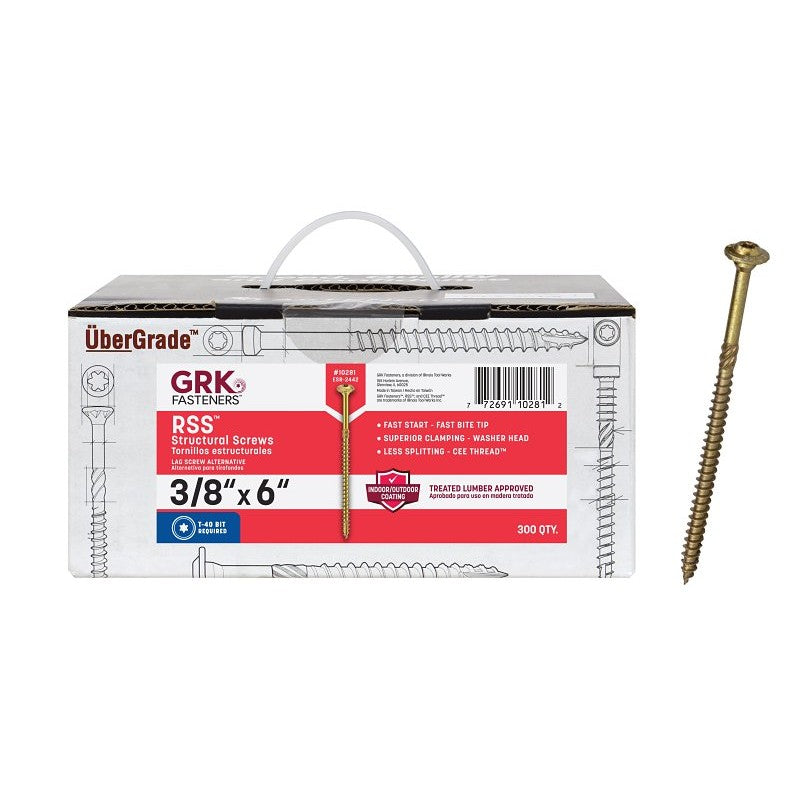 GRK Fasteners RSS 10281 Structural Screw, 3/8 in Thread, 6 in L, Washer Head, Star Drive, Steel, 300 BX