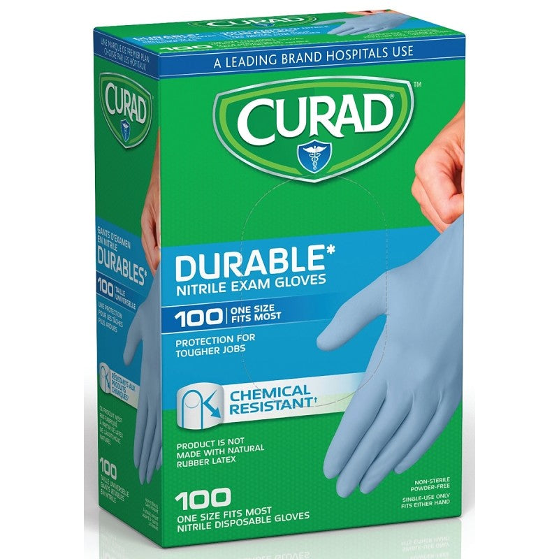 Curad CUR4145R Exam Gloves, One-Size, Nitrile, Blue