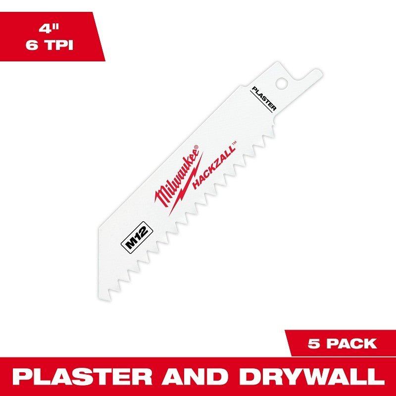 Milwaukee HACKZALL 49-00-5461 Series Blade, Applicable Materials: Drywall, Plaster, Wood, 3/4 in W, 4 in L, 6 TPI, 5/PK
