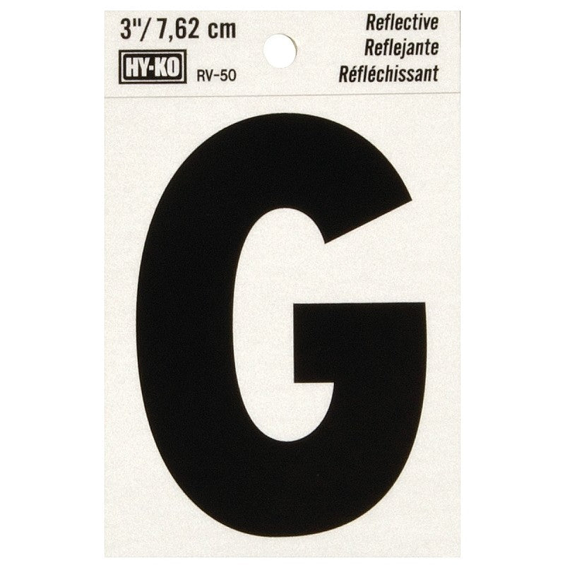 Hy-Ko RV-50/G Reflective Letter, Character: G, 3 in H Character, Black Character, Silver Background, Vinyl (Pack of 10)