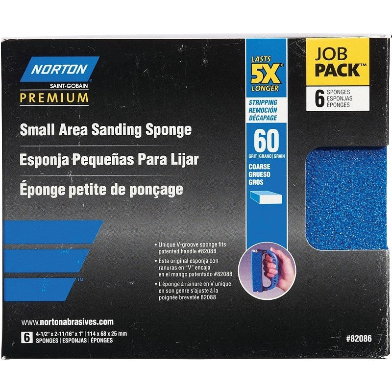Norton ProSand 82086 Sanding Sponge, 4-1/2 in L, 2-11/16 in W, 60 Grit, Coarse, Aluminum Oxide Abrasive