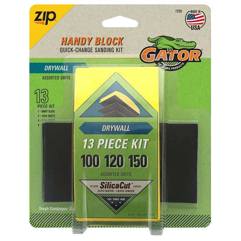 Gator 7220 Sanding Block Kit, 2-5/8 in L, 1-1/2 in W, 100, 120, 150 Grit, Fine, Medium
