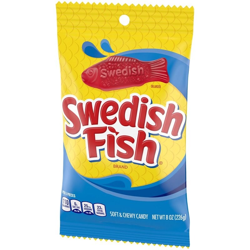 Swedish Fish 480985 Candy, Chewy, Soft, Fruit, 8 oz Bag (Pack of 12)
