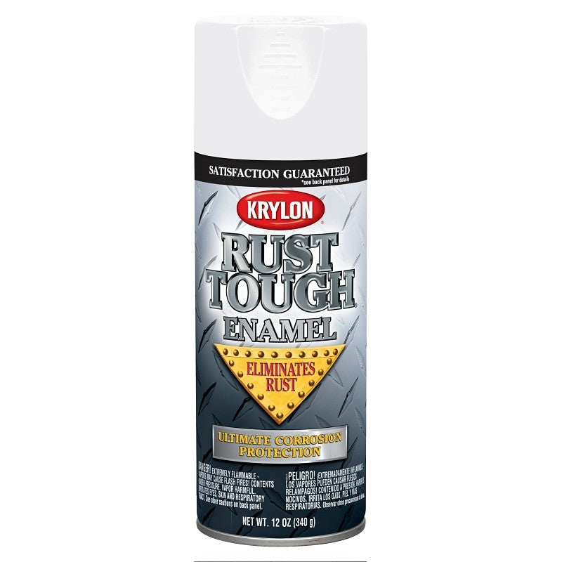 Krylon Rust Tough K09200007 Rust Preventative Spray Paint, Gloss, White, 12 oz, Can