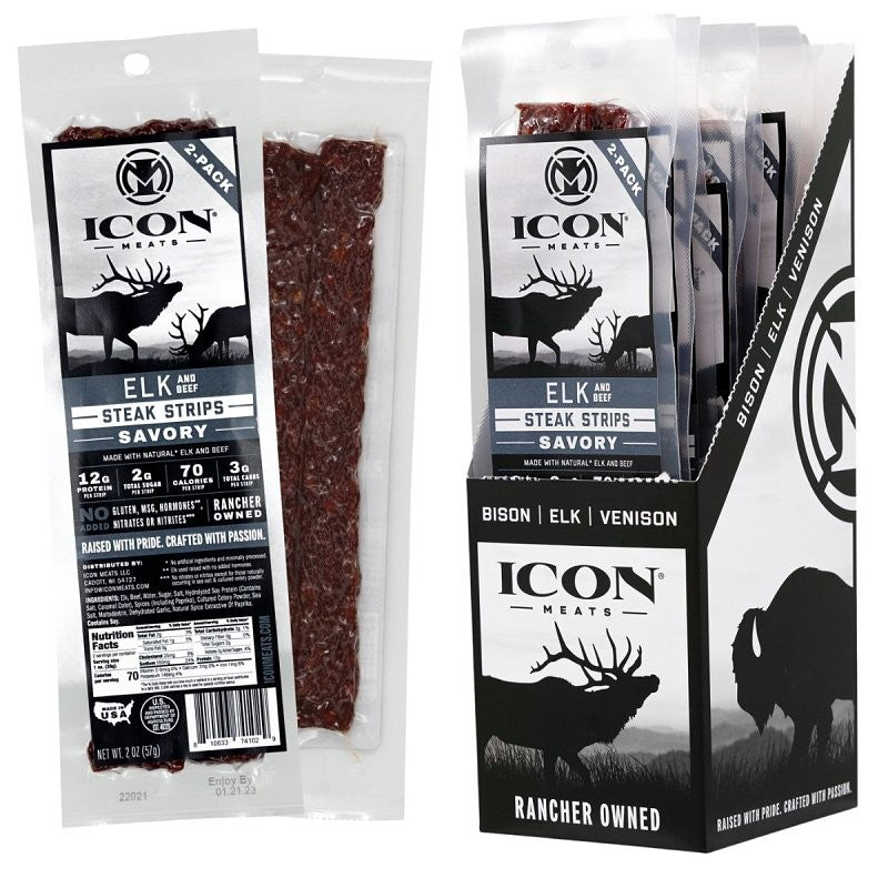 Icon Meats 8-10033-74102-9 Elk Jerky Steak, Strip, Savory, 2 oz (Pack of 8)