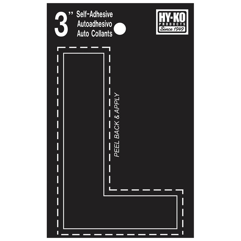 Hy-Ko 30400 Series 30422 Die-Cut Letter, Character: L, 3 in H Character, Black Character, Vinyl (Pack of 10)