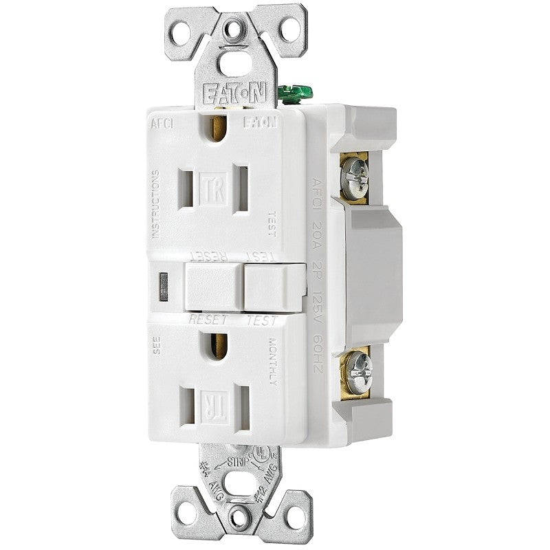 Eaton Wiring Devices TRAFCI15W-K AFCI Receptacle, 2 -Pole, 15 A, 125 V, Back, Side Wiring, NEMA: 5-15R, White