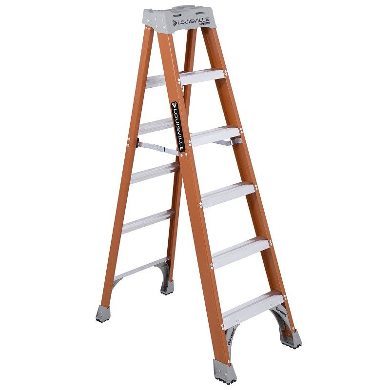 Louisville FS1506 Step Ladder, 6 ft H, Type IA Duty Rating, Fiberglass, 300 lb, 5-Step, 125 in Max Reach