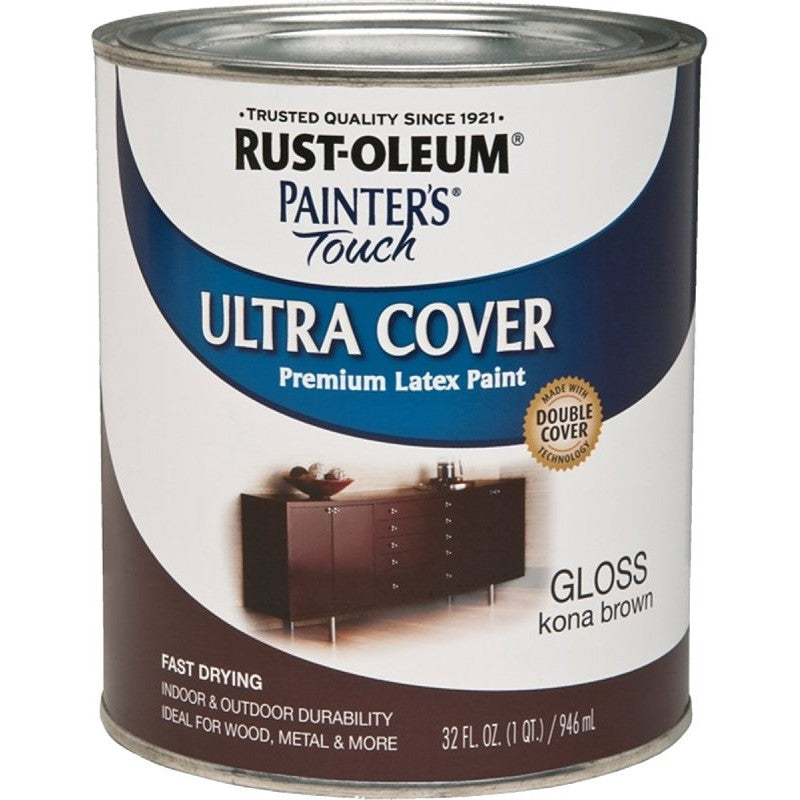 Rust-Oleum 1977502 Enamel Paint, Water, Gloss, Kona Brown, 1 qt, Can, 120 sq-ft Coverage Area