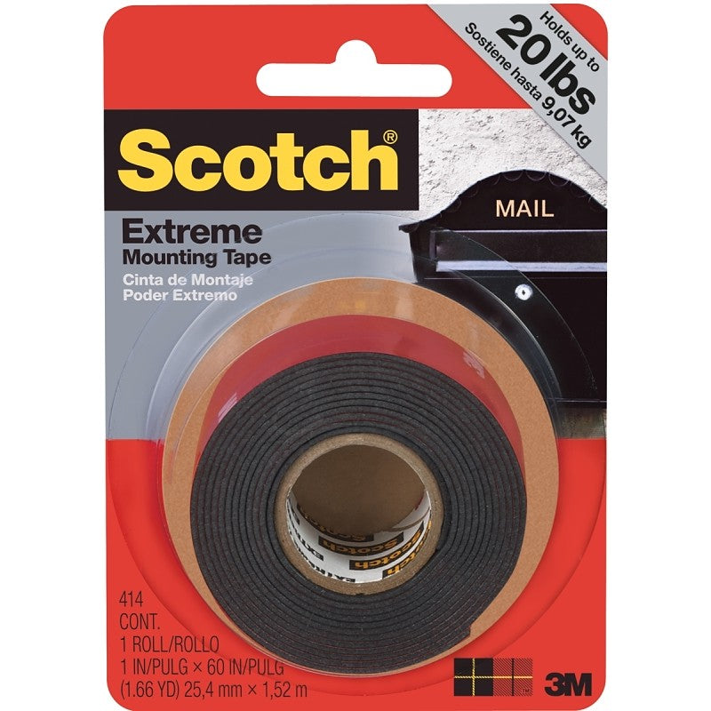 Scotch 414 Mounting Tape, Double Sided, 60 in L, 1 in W
