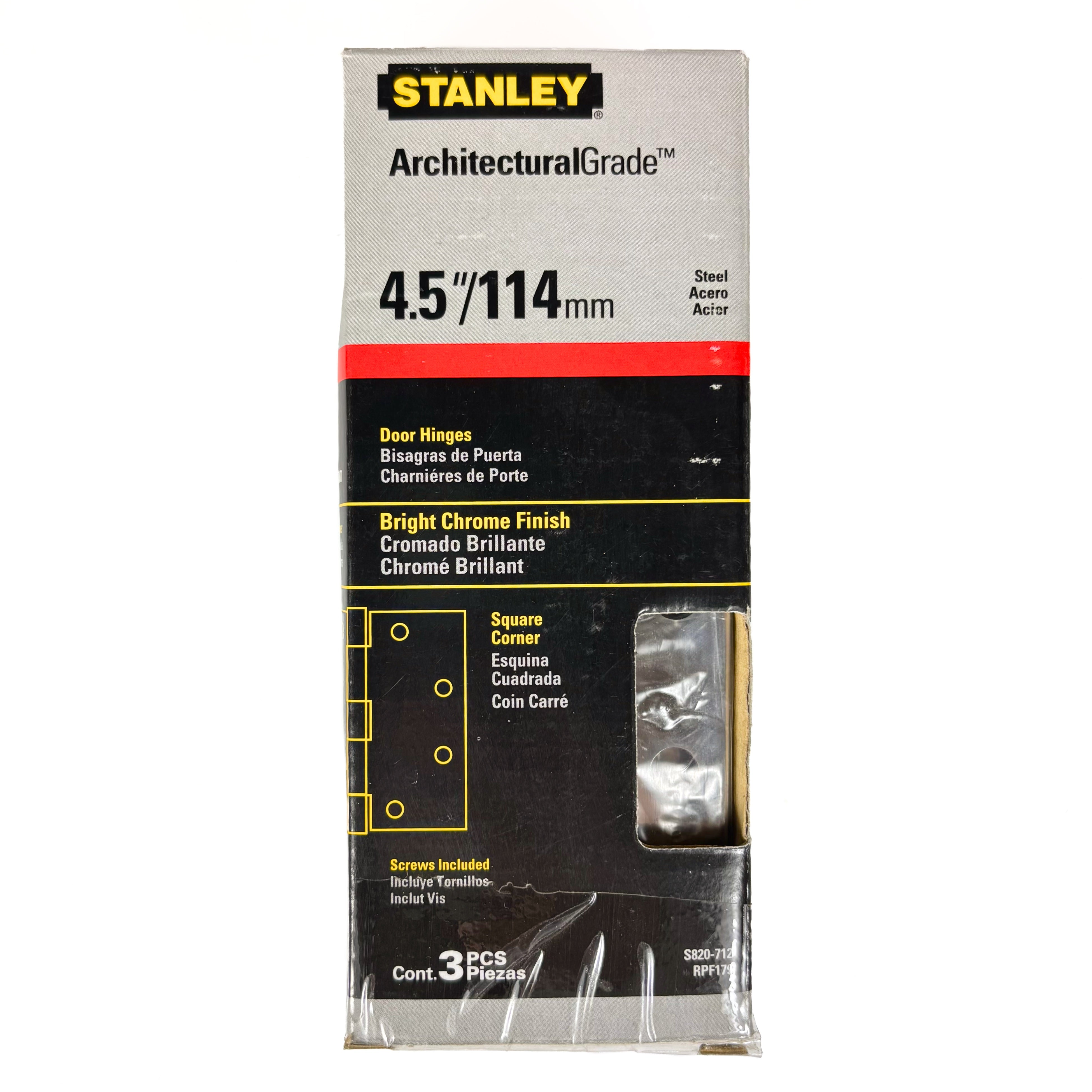 Commercial Door Hinges 4-1/2 Inch Square Corner Polished Chrome 3 Pack
