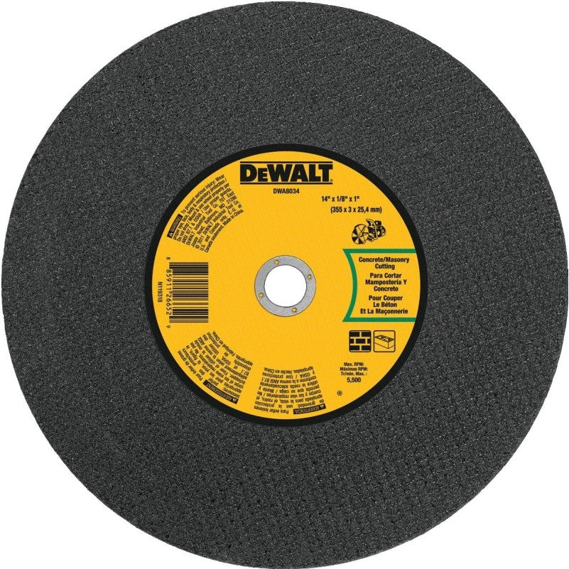 DEWALT DWA8034 Cutting Wheel, 14 in Dia, 1/8 in Thick, 1 in Arbor, Coarse, Silicone Carbide Abrasive