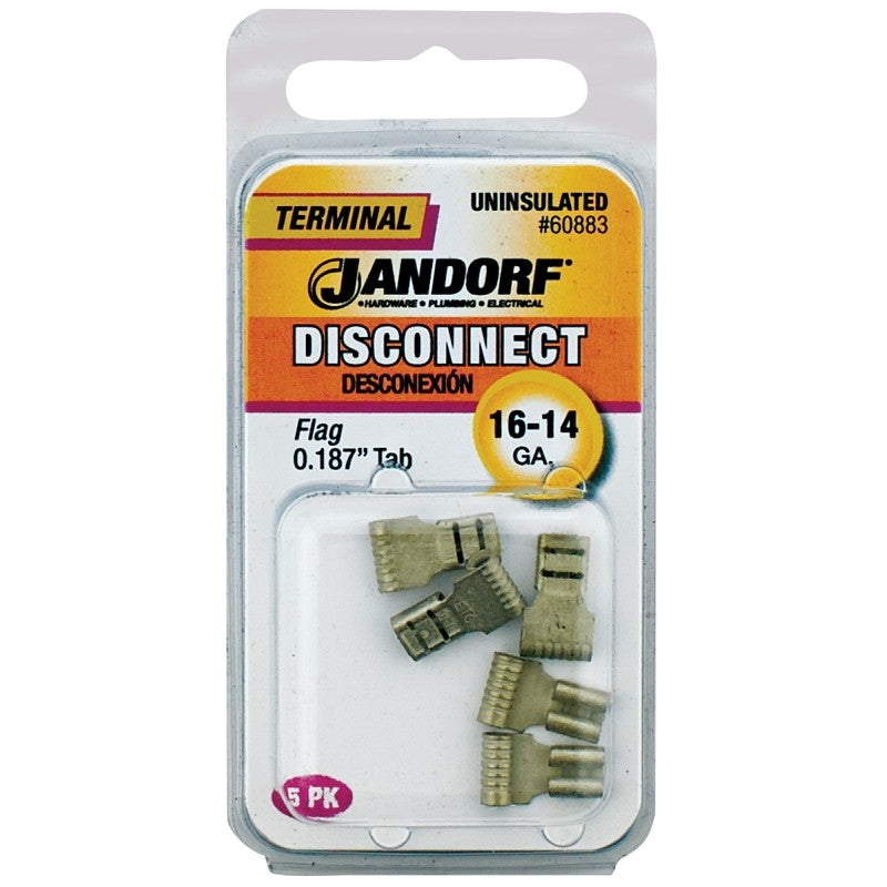 Jandorf 60883 Disconnect Terminal, 16 to 14 AWG Wire, Tin, Copper Contact, 5/PK