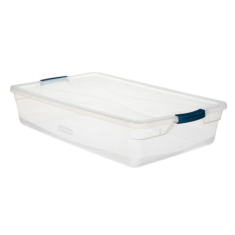 Rubbermaid Clever Store RMCC410001 Storage Container, Plastic, Clear Blue, 29 in L, 18 in W, 6 in H