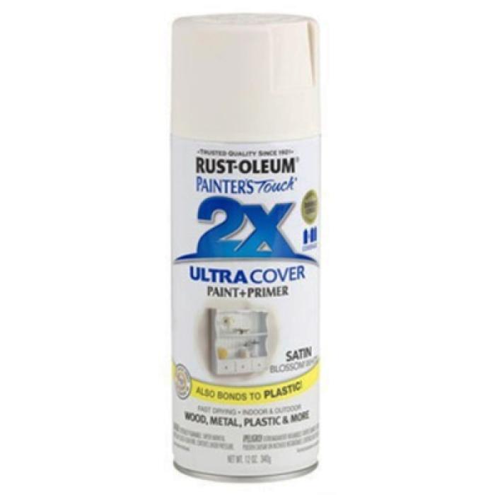 Rust-Oleum Painter's Touch 2X Ultra Cover 346950 Spray Paint, Satin, Blossom White, 12 oz, Aerosol Can