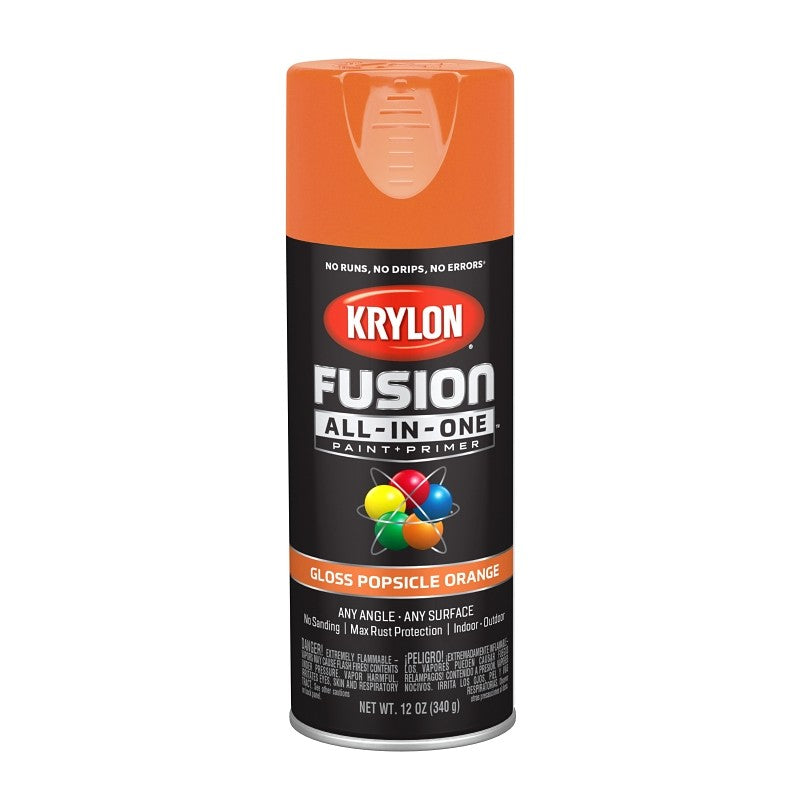 Krylon K02718007 Spray Paint, 12 oz Can, 25 sq-ft Coverage Area, Popsicle Orange, Exterior, Interior