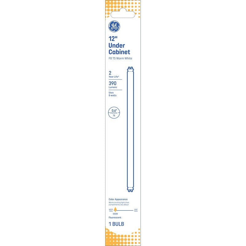 GE 25425 Light Bulb, 8 W, T5 Lamp, G5 Miniature Lamp Base, 410 Lumens, 3000 K Color Temp, 5000 hr Average Life (Pack of 5)