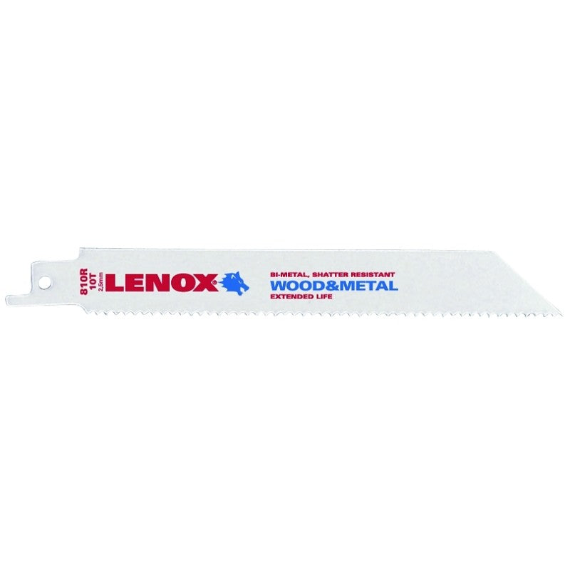 Lenox 20580810R Reciprocating Saw Blade, 3/4 in W, 8 in L, 10 TPI, Carbide Cutting Edge